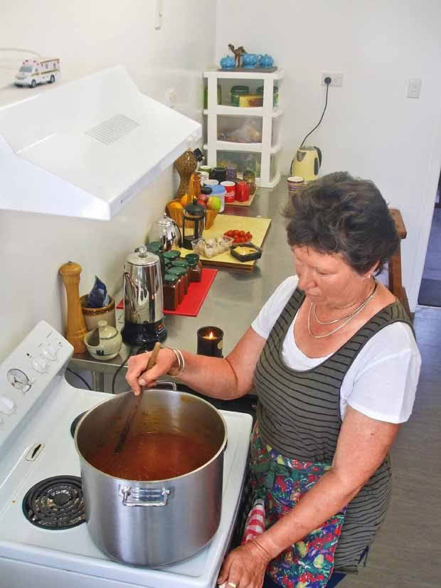 Cooking in the commercial kitchen at the back of the old church.