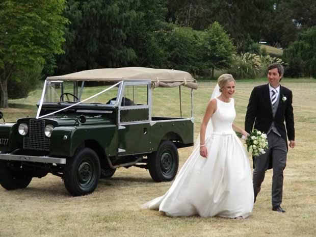 Charlotte and James arrive at their wedding reception at Charlotte's family home in Wanaka.