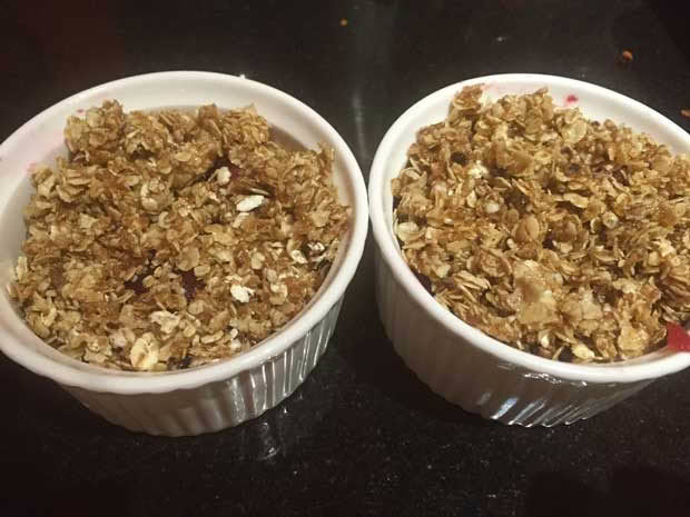 Apple and boysenberry crumbles (before baking)