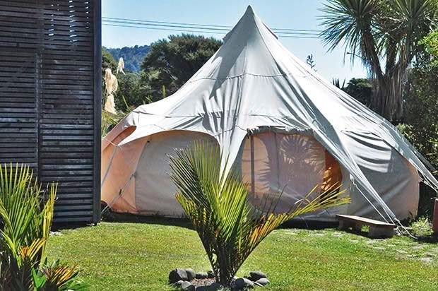 A large Belle tent can sleep four people.