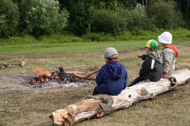 boys at campfire