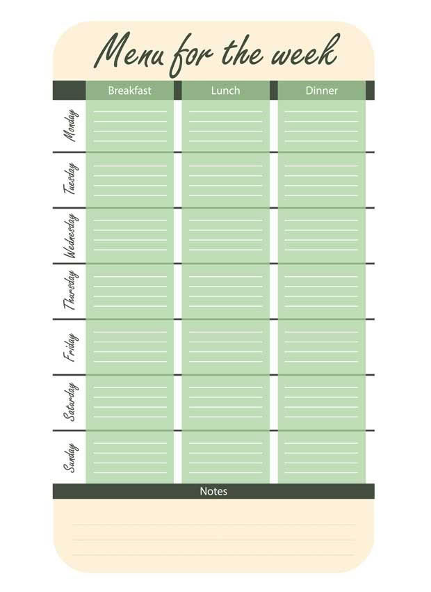 Free downloadable menu plan