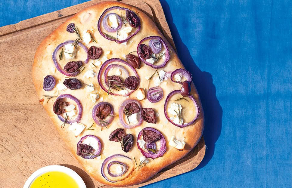 Recipe Yoghurt Flatbread with Olives, Feta & Red Onion