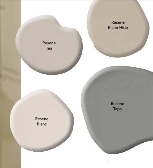 Four different shades of resense paint are shown on a white background