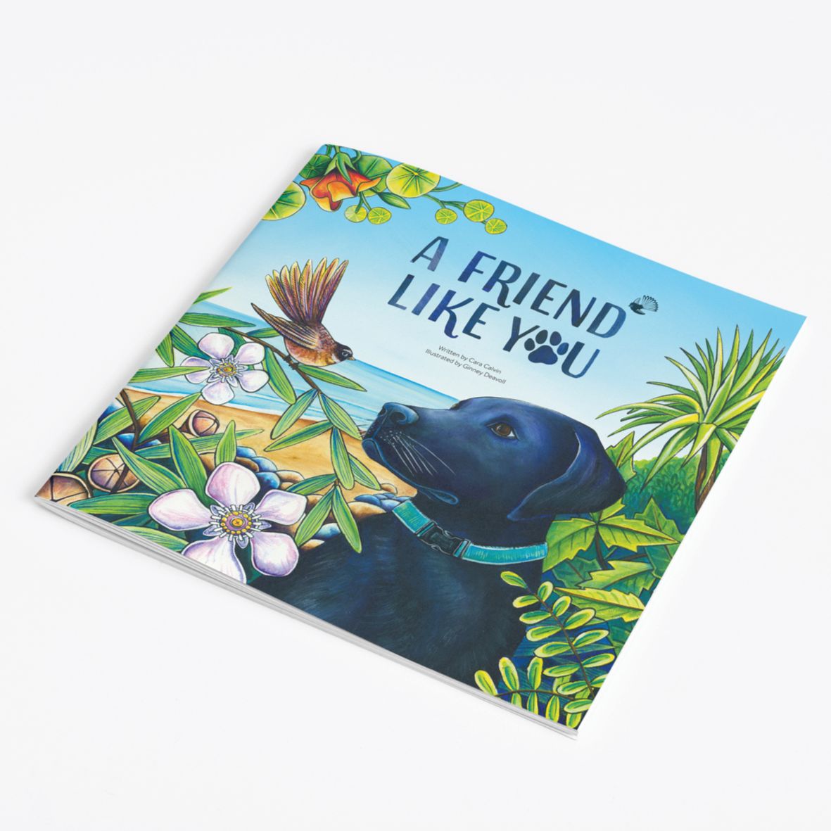 A book titled a friend like you with a black dog on the cover
