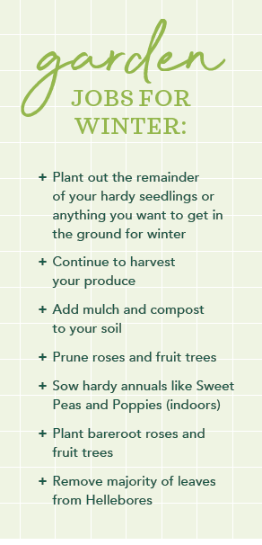 A list of garden jobs for winter on a white background